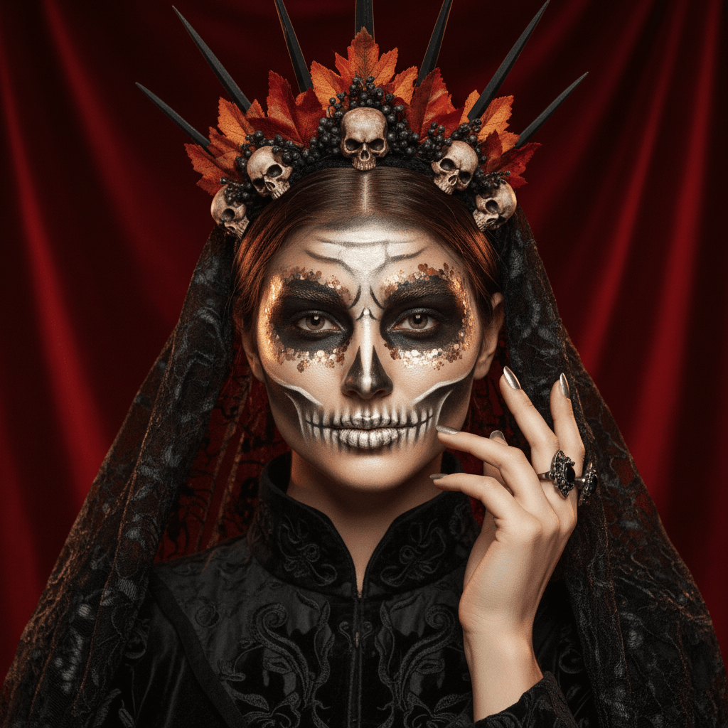 Día de Muertos Halloween profile picture with sugar skull makeup
