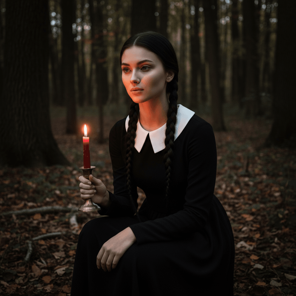 Wednesday Addams Halloween profile picture in dark forest