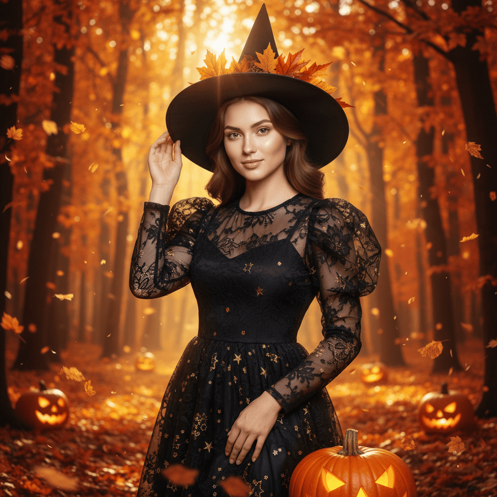 Autumn Witch Halloween profile picture in magical forest
