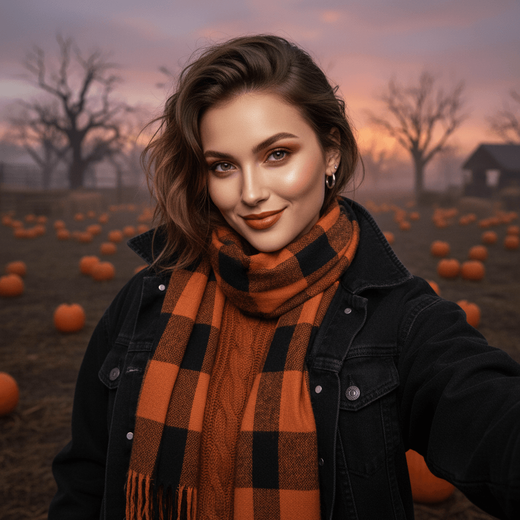 Pumpkin Patch Selfie Halloween profile picture at golden hour