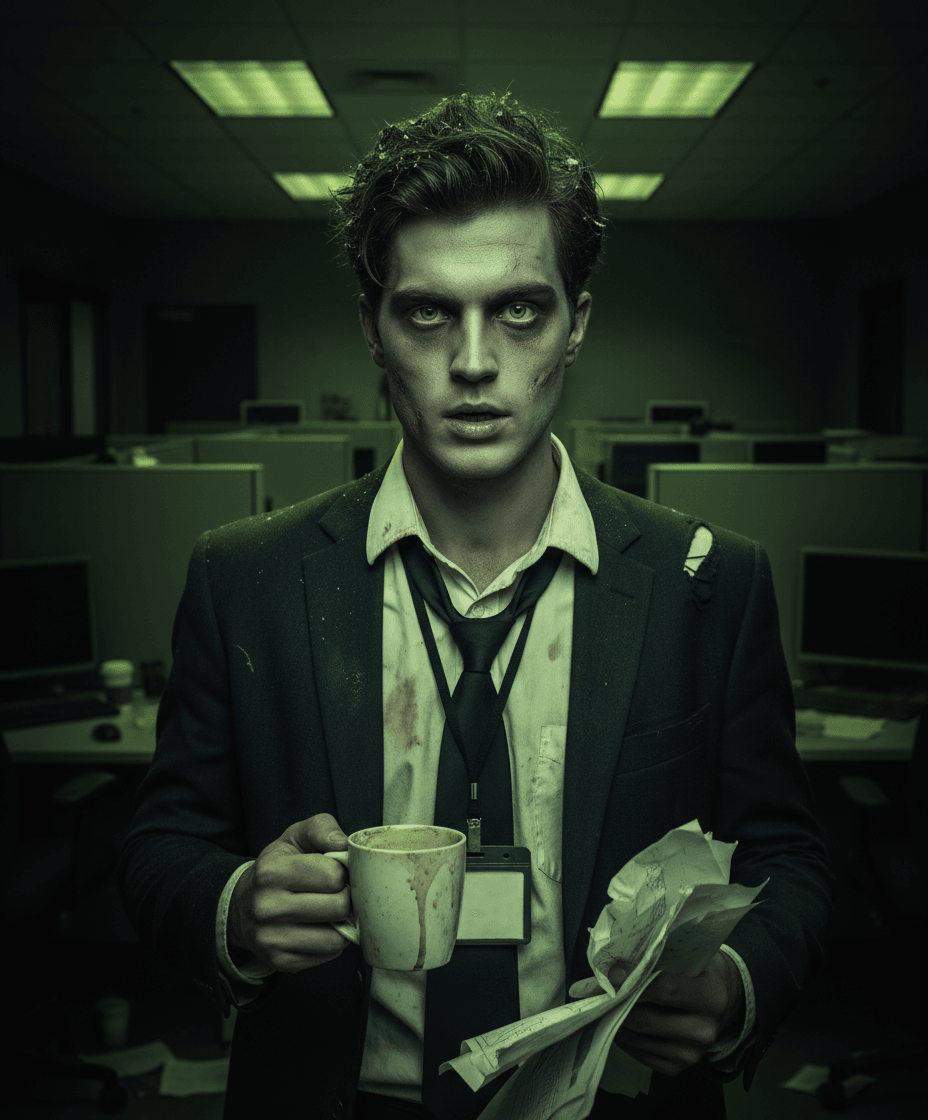 Corporate Zombie Halloween profile picture in office setting